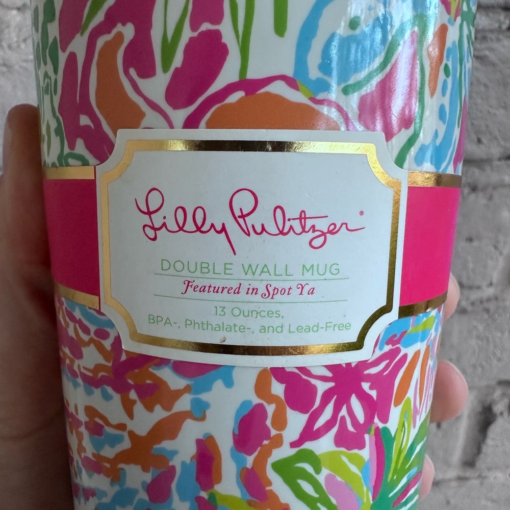 Lilly Pulitzer Pink Green Aqua Blue Floral Coffee Travel Mug & Gold Lid A14 NWT - Picture 10 of 10